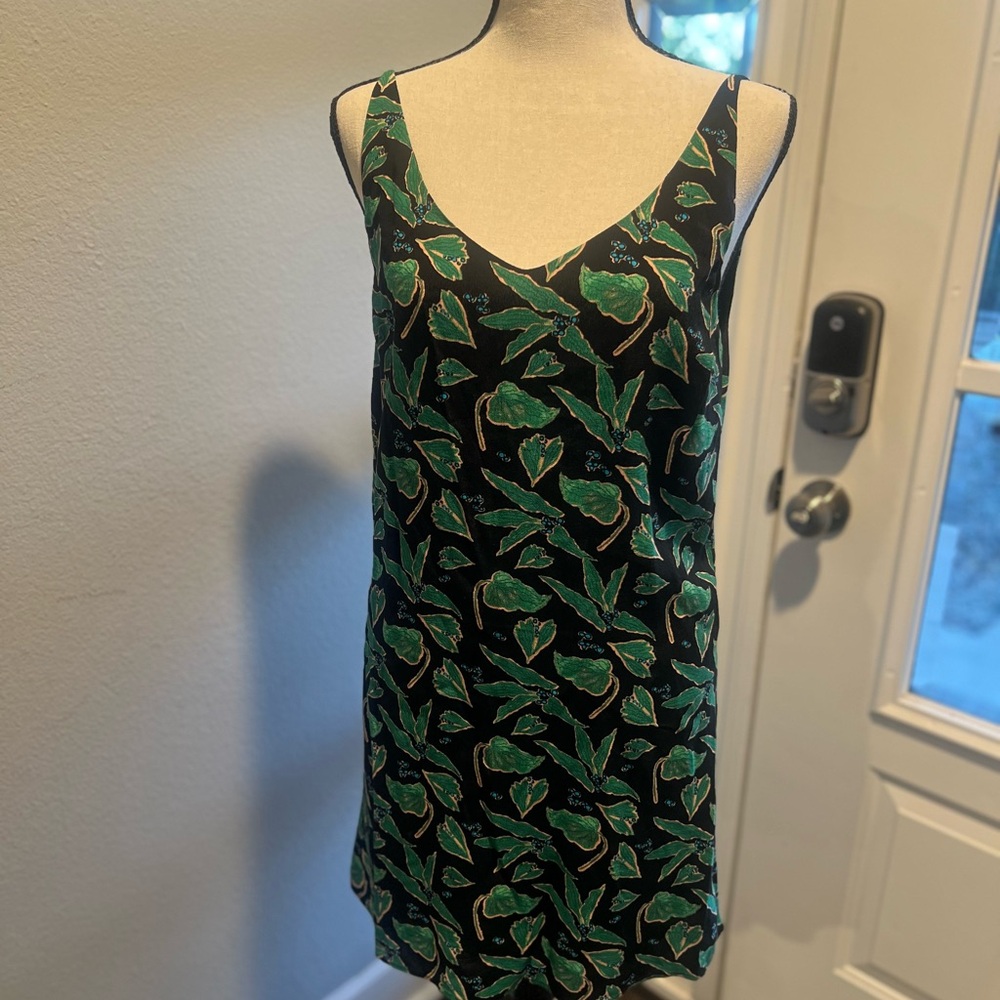 Floral Green and Black Slip Dress
